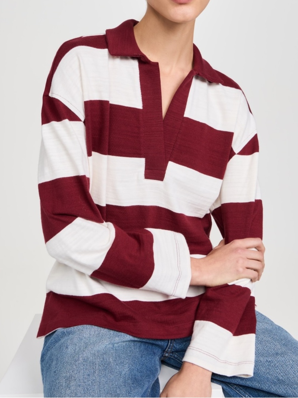 Madewell Rugby Polo Tee Red & White Stripe